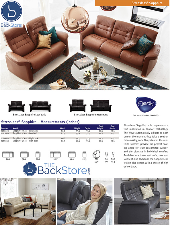 Stressless Sapphire Sofa and Loveseat Measurements by Ekornes