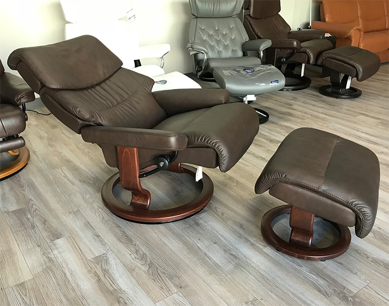 Stressless Capri Large Recliner Chair and Ottoman in Paloma Chocolate Leather by Ekornes by Ekornes