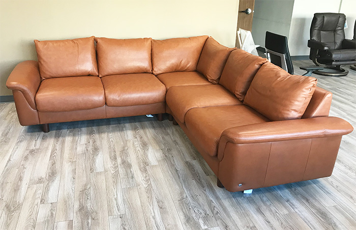 Stressless E300 5 Seat Sectional Sofa with LongSeat in Royalin TigerEye Leather