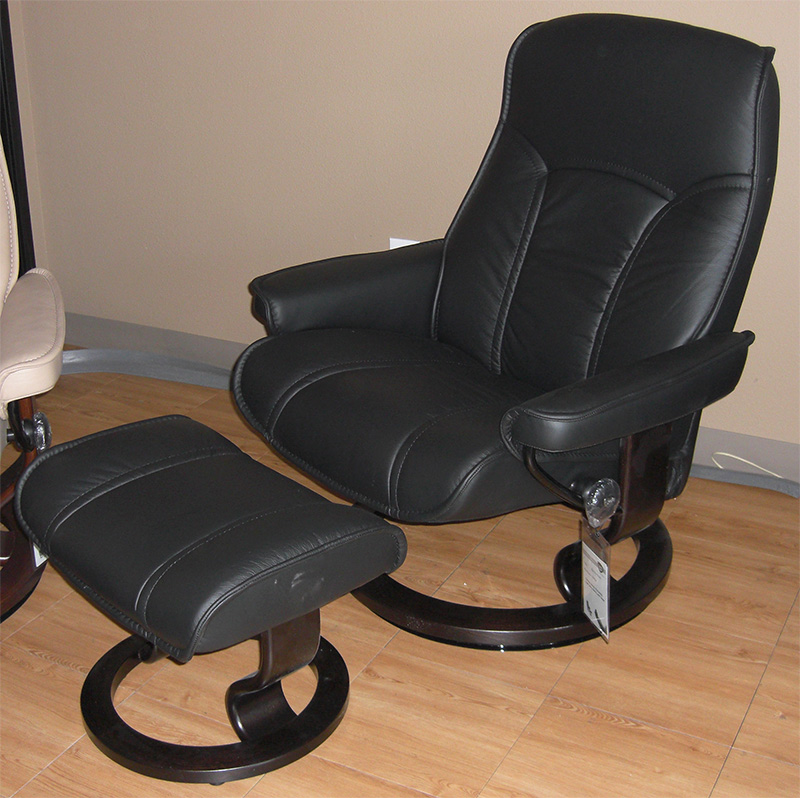 Stressless Senator Paloma Black Leather Recliner Chair and Ottoman by Ekornes