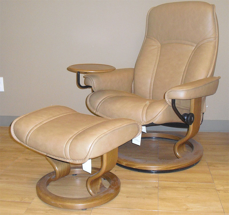 Stressless Governor Paloma Taupe Leather Recliner Chair and Ottoman by Ekornes