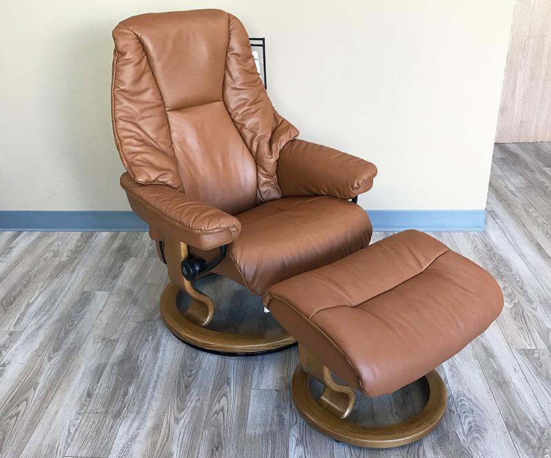 Stressless Live Paloma Copper Leather Recliner and Ottoman