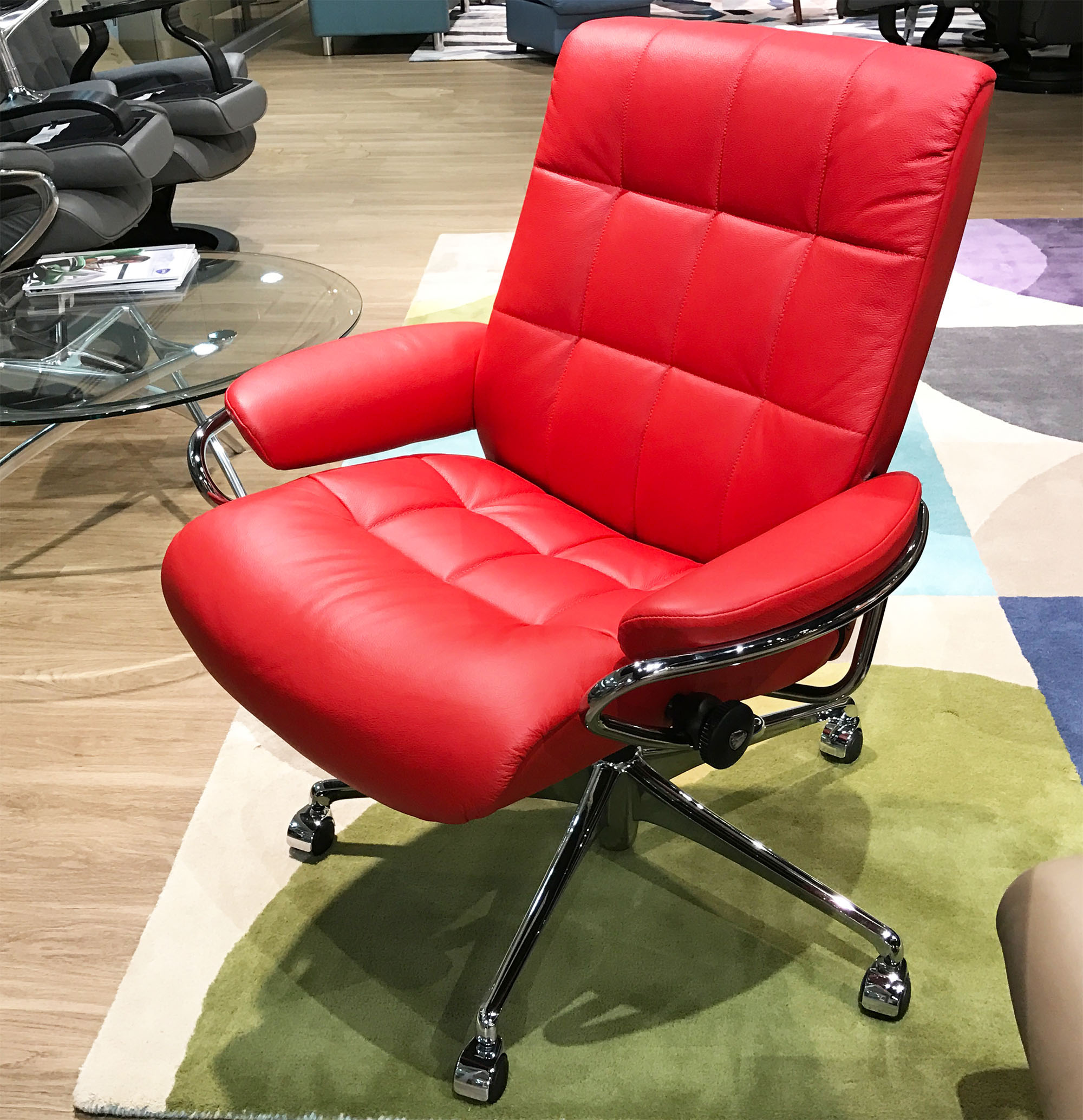 Stressless London Low Back Leather, Red Leather Computer Chair