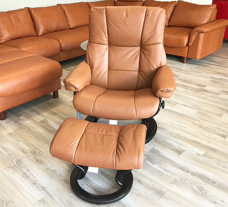 Stressless Mayfair Classic Base Paloma Copper Recliner Chair and Ottoman by Ekornes