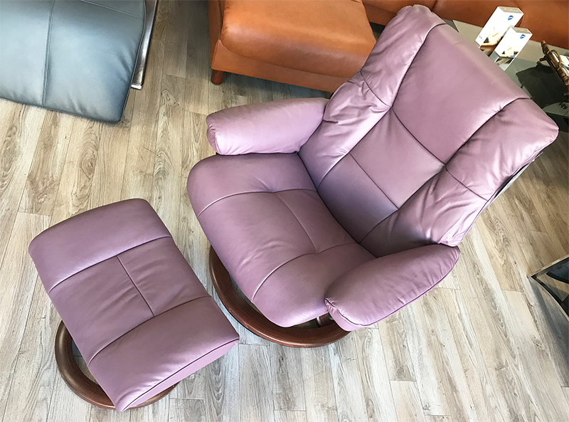 Stressless Mayfair Paloma Purple Plum Leather Recliner Chair and Ottoman by Ekornes
