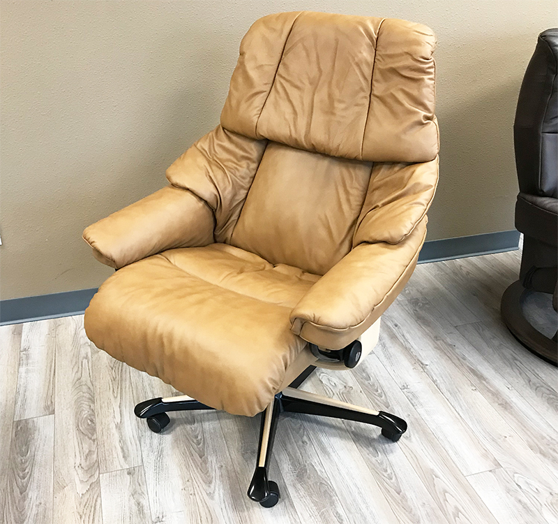 Stressless Reno Office Desk Chair Recliner in Paloma Taupe Leather by Ekornes