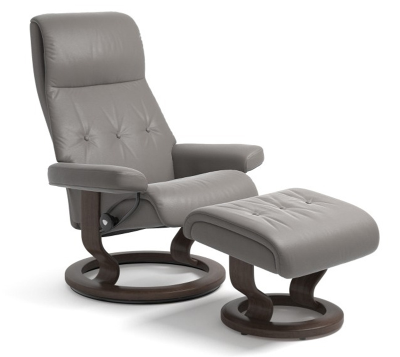 Stressless Sky Classic Batick Wild Dove Leather Recliner Chair and Ottoman by Ekornes