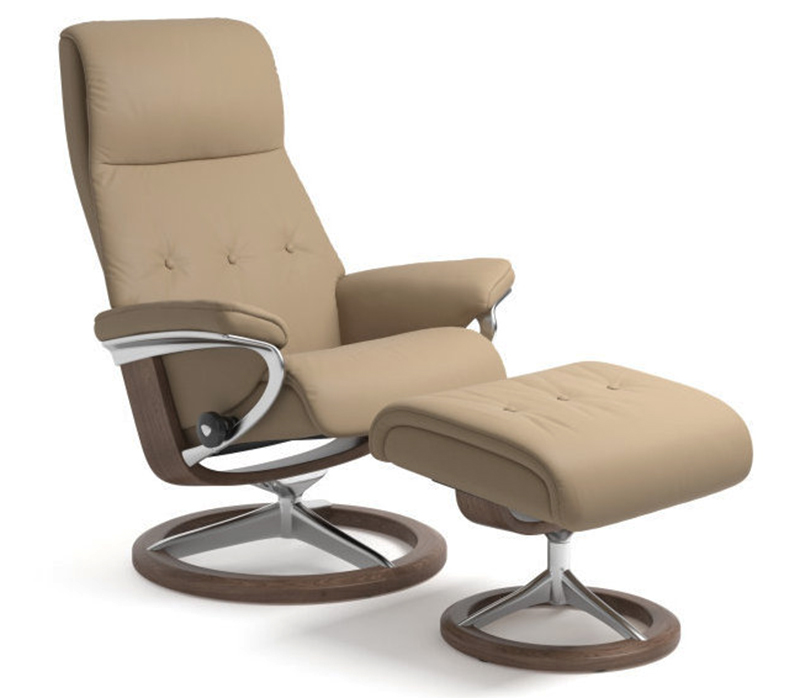 Stressless Sky Signature Paloma Funghi Leather Recliner Chair and Ottoman by Ekornes