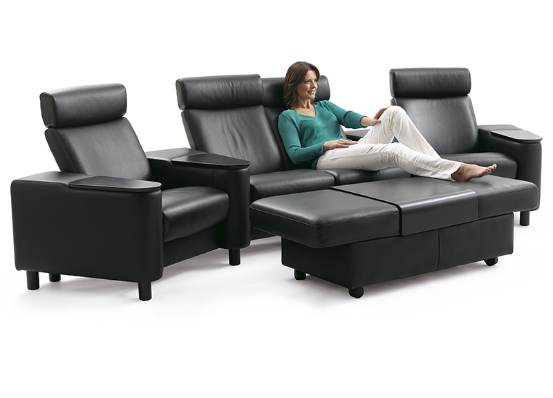 Stressless Space Home Theater Sofa Sectional in Paloma Black Leather