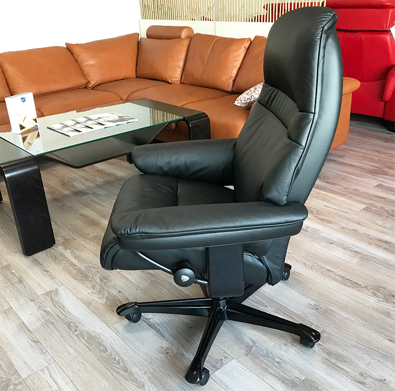 Stressless Sunrise Office Desk Chair Recliner in Paloma Black Leather by Ekornes