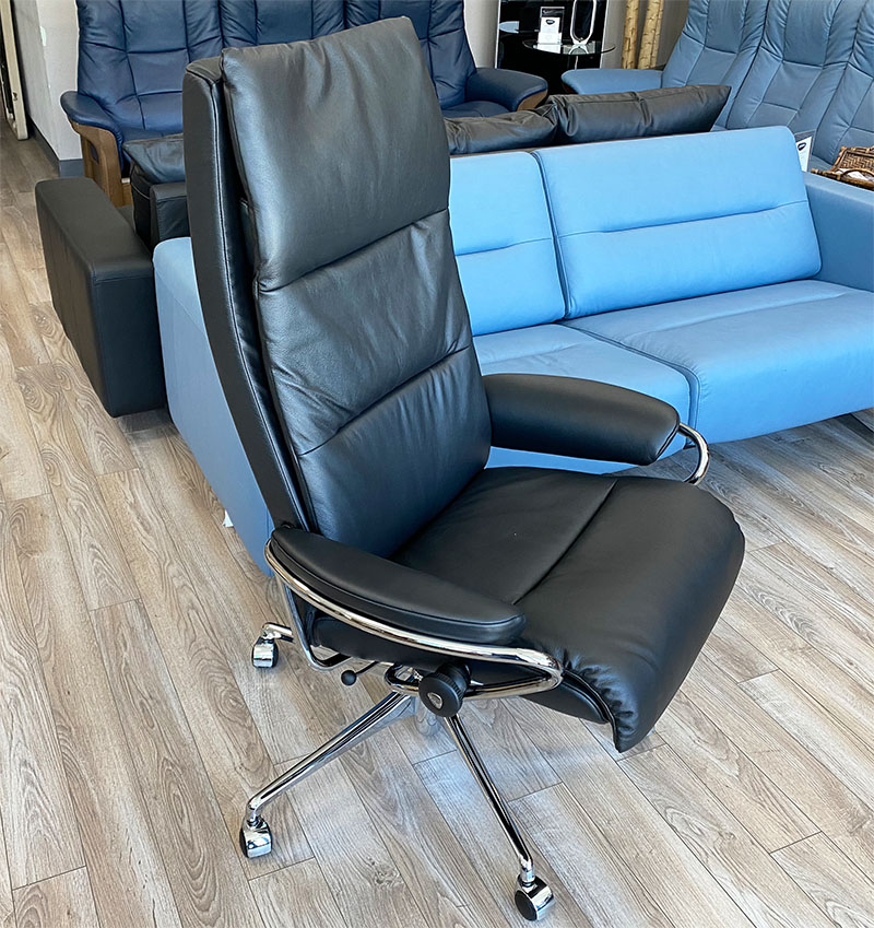 Stressless Tokyo High Back Office Desk Chair Recliner in Paloma Black Leather by Ekornes