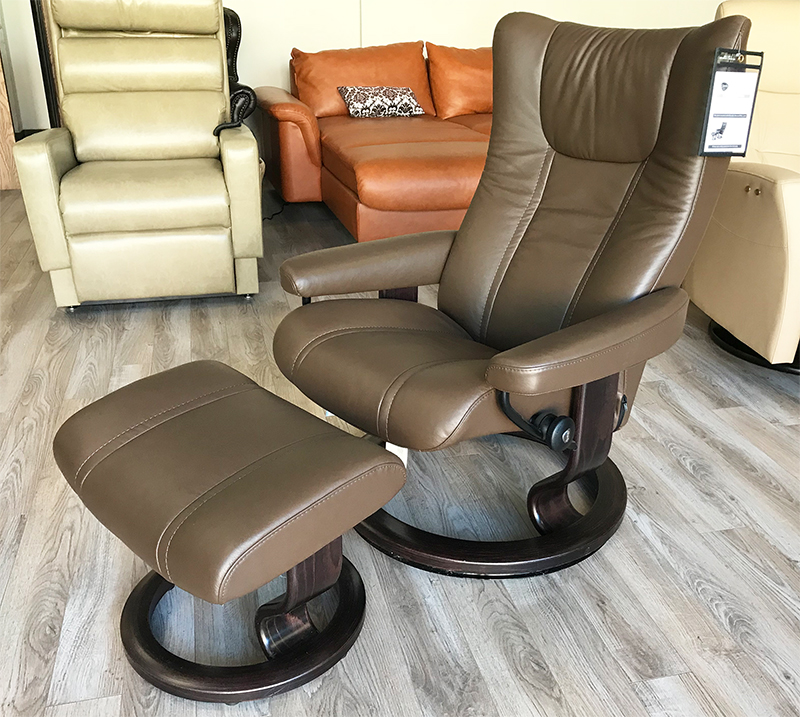 Stressless Wing Recliner Chair and Ottoman in Paloma Chestnut Leather