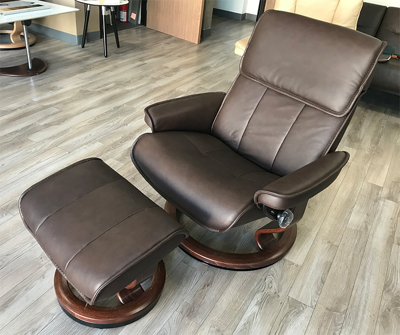 Stressless Admiral Classic Base Paloma Chocolate Leather Recliner Chair and Ottoman by Ekornes