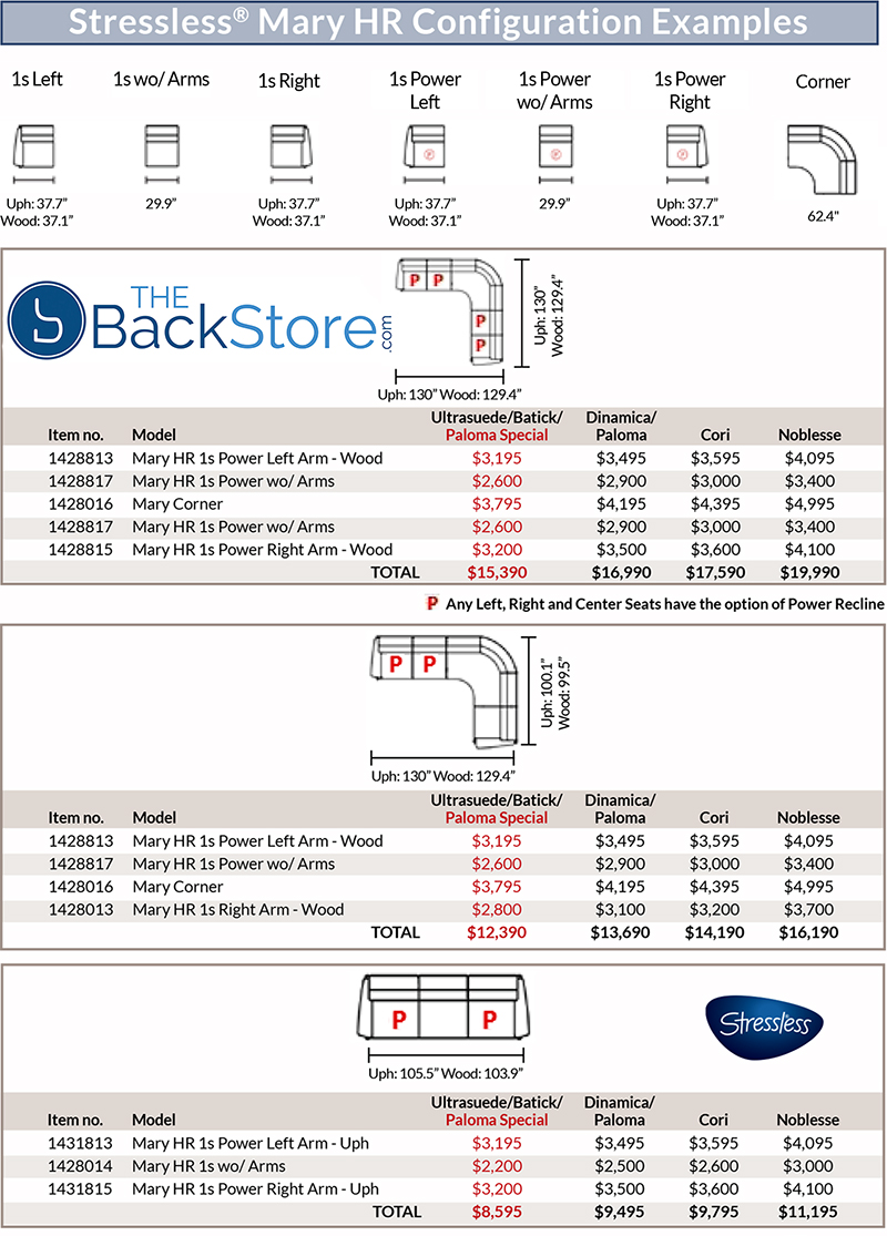 Stressless Mary HR Manual Sofa Loveseat Chair Sectional Configurations