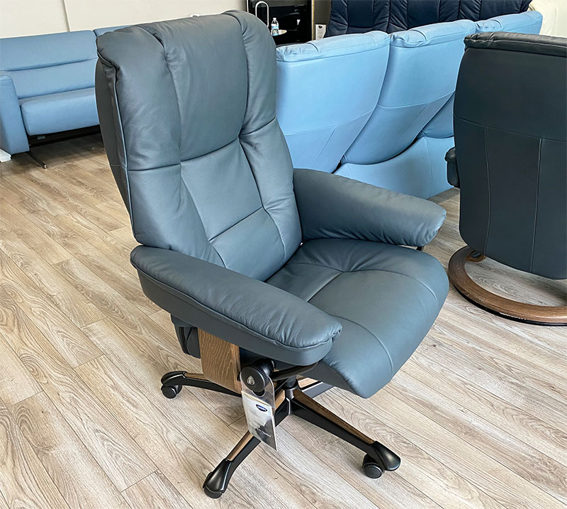 Stressless Mayfair Executive Office Desk Chair Recliner in Paloma Shadow Blue Leather by Ekornes