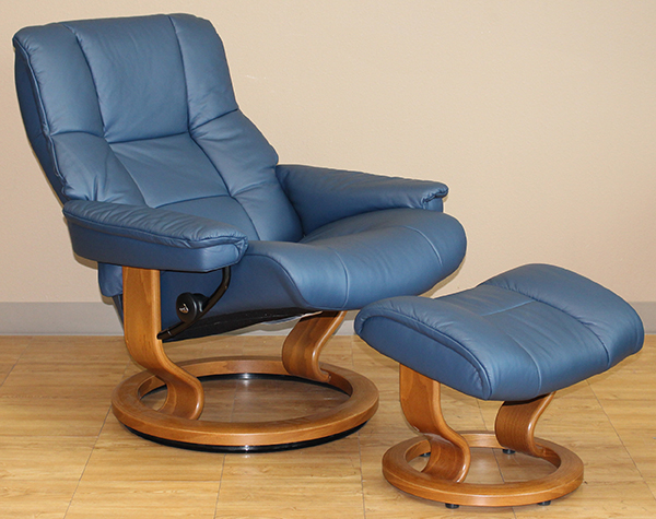 Stressless Mayfair Recliner Chair Paloma Oxford Blue Leather by Ekornes