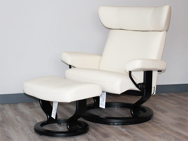 Stressless Viva Recliner Chair and Ottoman in Paloma Vanilla Leather