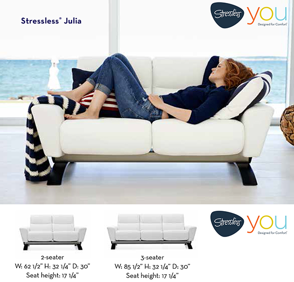 Stressless YOU Julia Sofa, Loveseat and Ottoman Karma Aqua Fabric  Measurements