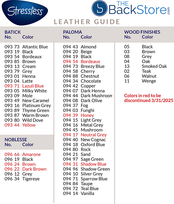 Current List of Stressless Leather Colors