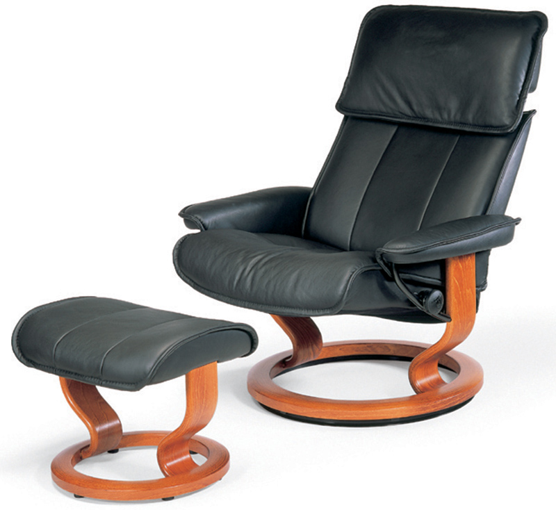 Stressless Admiral Classic Base Paloma Leather Recliner Chair and Ottoman by Ekornes