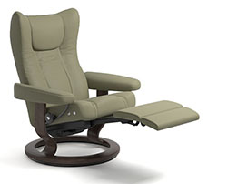 Stressless Wing Leg Comfort Power Extending Footrest with Classic Wood Base