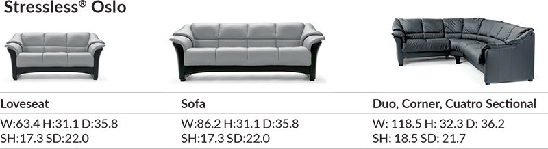 Stressless Oslo Sofa Loveseat and Chair Dimensions by Ekornes