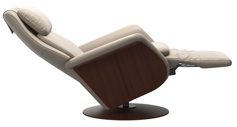 Stressless Sam Wood Paloma Mushroom Leather Swivel Power Recliner Chair by Ekornes