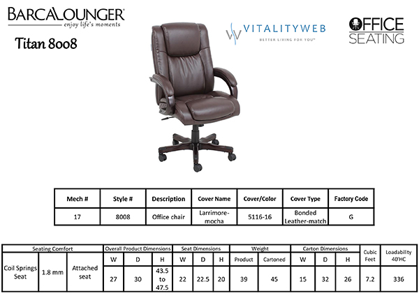 Barcalounger Titan II 8008 Office Desk Chair Dimensions