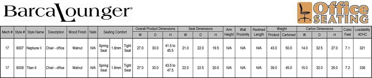 Barcalounger Office Seating Chair Dimensions