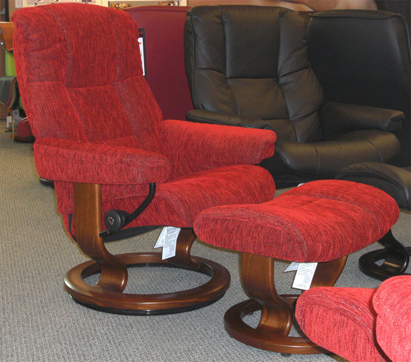 Stressless Chelsea Red Fabric Recliner Chair and Ottoman by Ekornes