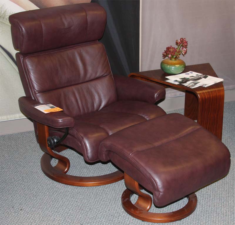 Stressless Savannah Amarone Royalin Leather Recliner Chair and Ottoman by Ekornes