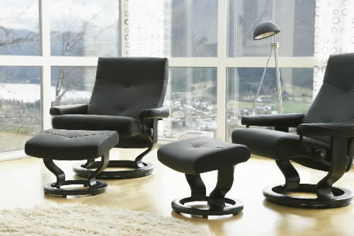 Stressless Alpha Black Leather Recliner Chair by Ekornes Alpha Ergonomic Recliner