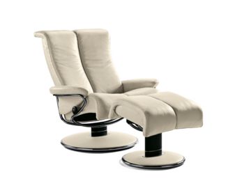 Stressless Blues Cream Leather Recliner Chair and Ottoman by Ekornes