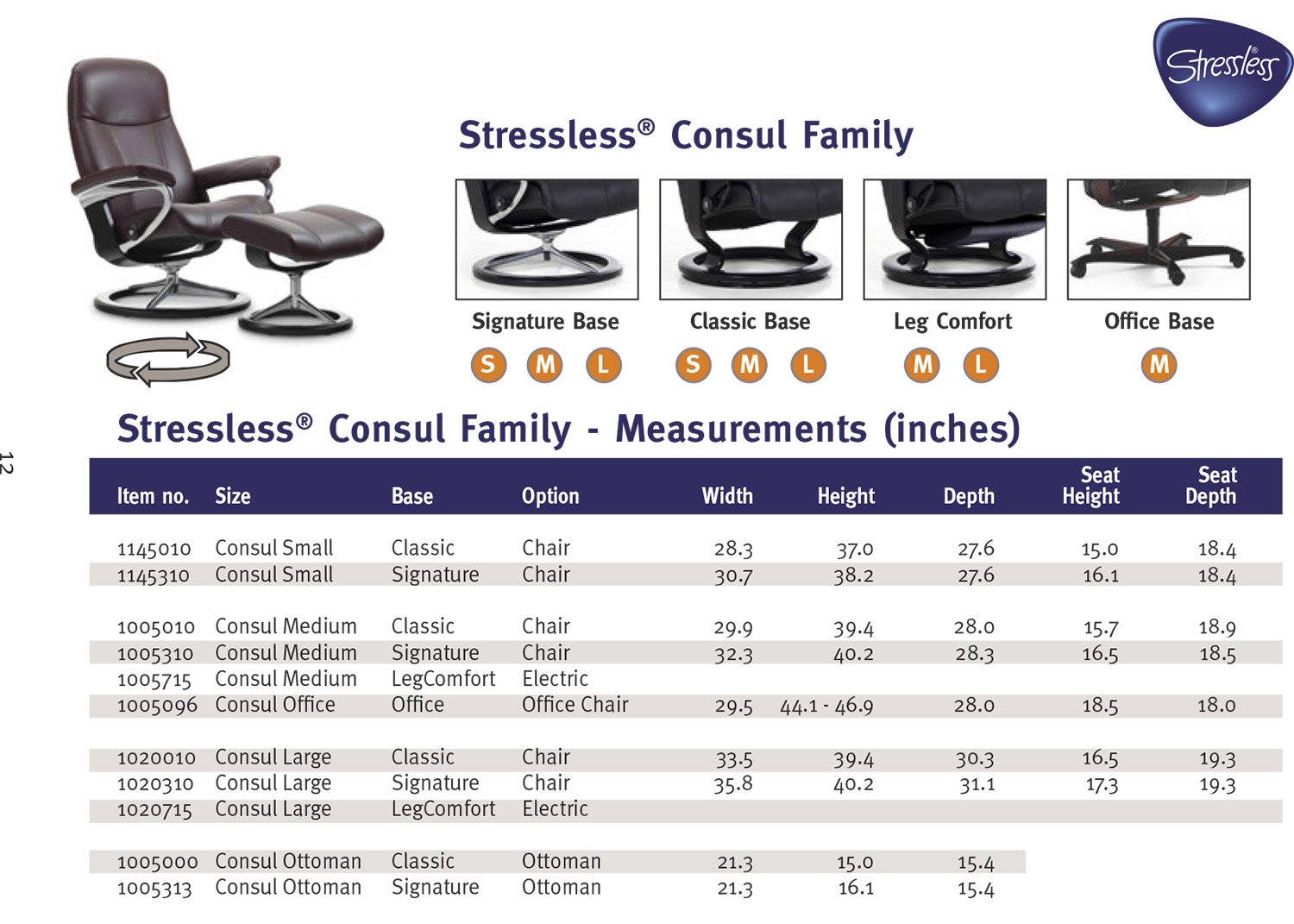 Stressless chair shop size chart