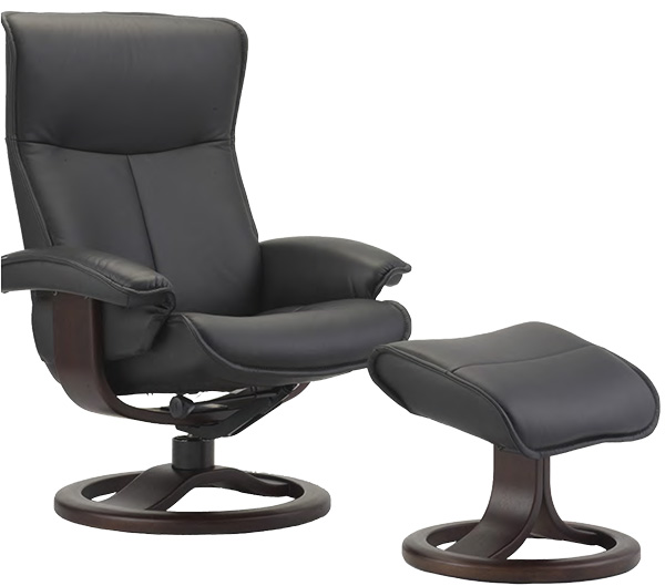 Fjords Senator Ergonomic Leather Recliner Chair and Ottoman Scandinavian 