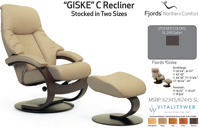 Fjords Giske Ergonomic Leather C Frame, Ergonomic Leather Chair With Ottoman