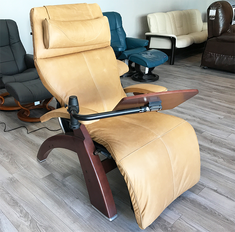 Sycamore Premium Leather Chestnut Wood Base Series 2 Classic Perfect Chair Zero Gravity Power Recliner by Human Touch
