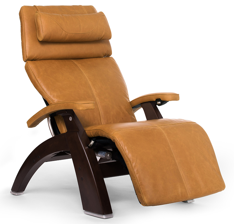 Sycamore Premium Leather Dark Walnut Wood Base Series 2 Classic Perfect Chair Zero Gravity Power Recliner by Human Touch