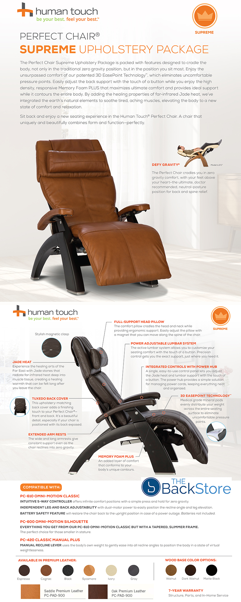 Human Touch Perfect Chair Zero Gravity Recliner with Supreme Upholstery Package