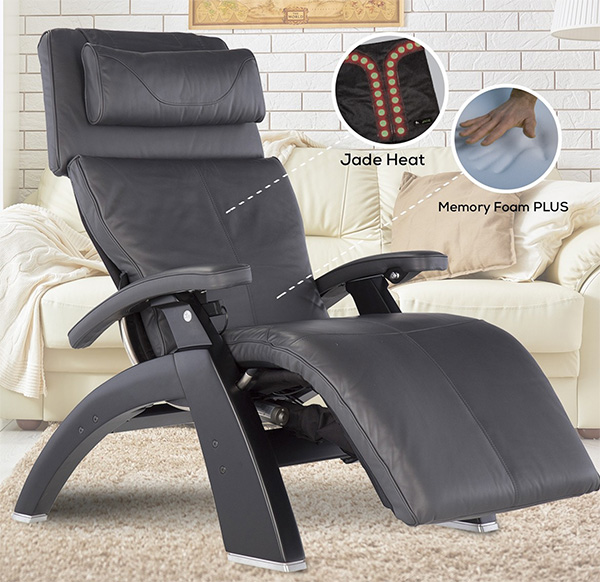 Gray Premium Leather Matte Black Wood Base Series 2 PC-610 Omni-Motion PC-Live Classic Perfect Chair Zero Gravity Power Recliner by Human Touch