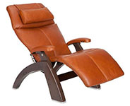 Cognac Premium Leather with Dark Walnut Wood Base Series 2 Classic Human Touch PC-420 PC-600 PC-610 Perfect Chair Recliner by Human Touch