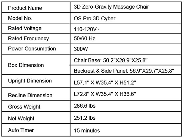 Osaki OS 3D Pro Cyber Zero Gravity Massage Chair Recliner