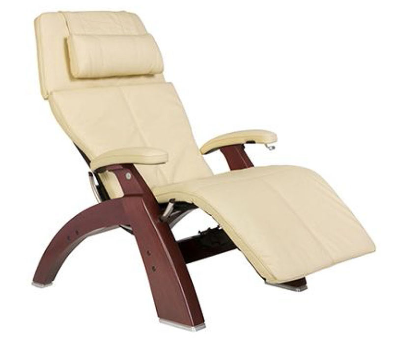 Ivory Top Grain Leather Chestnut Wood Base Series 2 Classic Perfect Chair Zero Gravity Power Recliner by Human Touch
