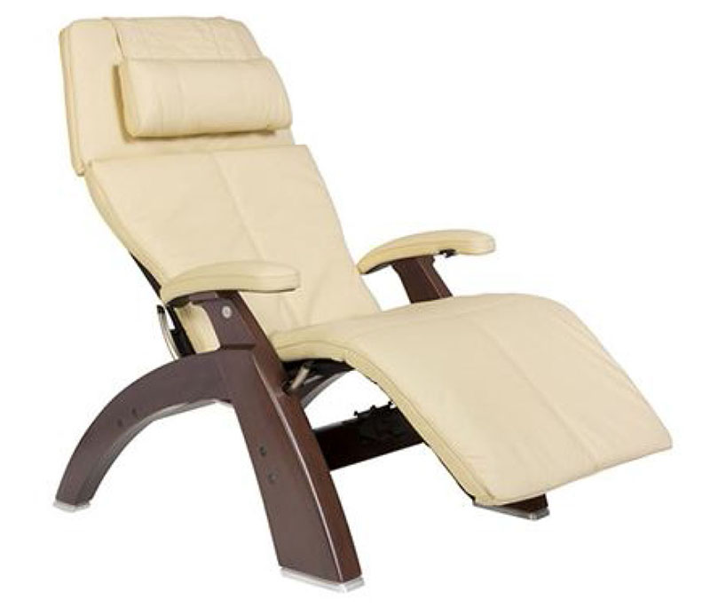 Ivory Top Grain Leather Dark Walnut Wood Base Series 2 Classic Perfect Chair Zero Gravity Power Recliner by Human Touch