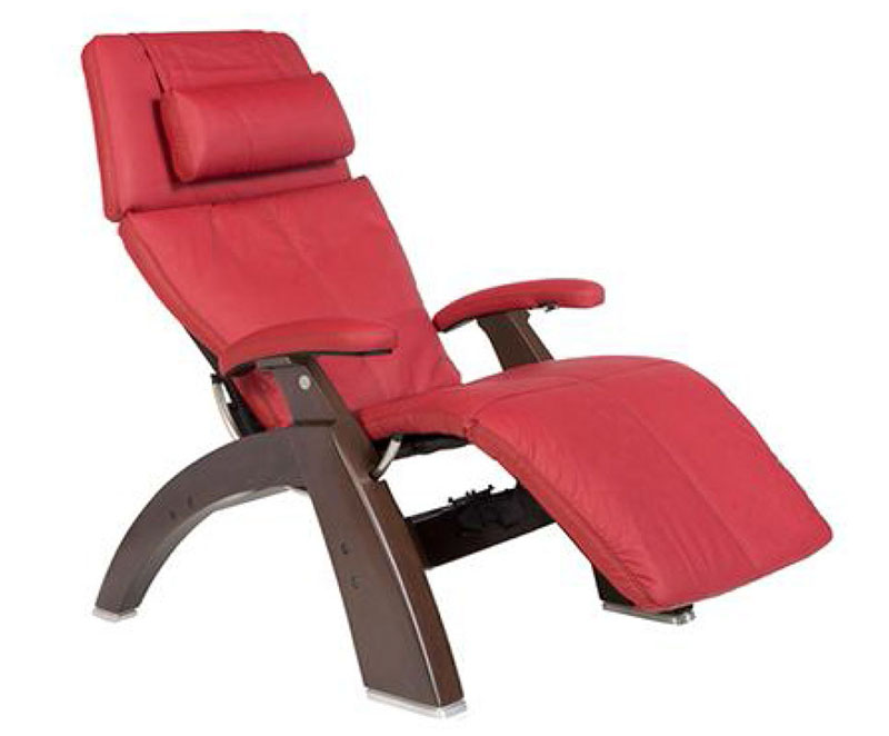 Red Top Grain Leather Dark Walnut Wood Base Series 2 Classic Perfect Chair Zero Gravity Power Recliner by Human Touch