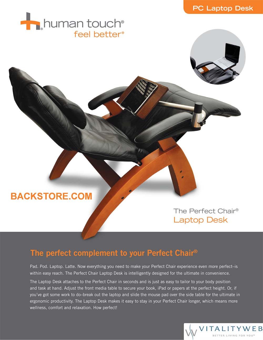 Perfect Chair Extending Footrest | Color: Black | Human Touch