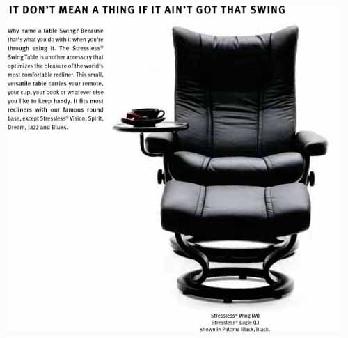 Stressless Wing Black Paloma Leather Recliner Chair and Ottoman by Ekornes